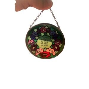 NEW Joan Baker Hand Painted Round Floral Wreath Hanging Friendship Suncatcher
